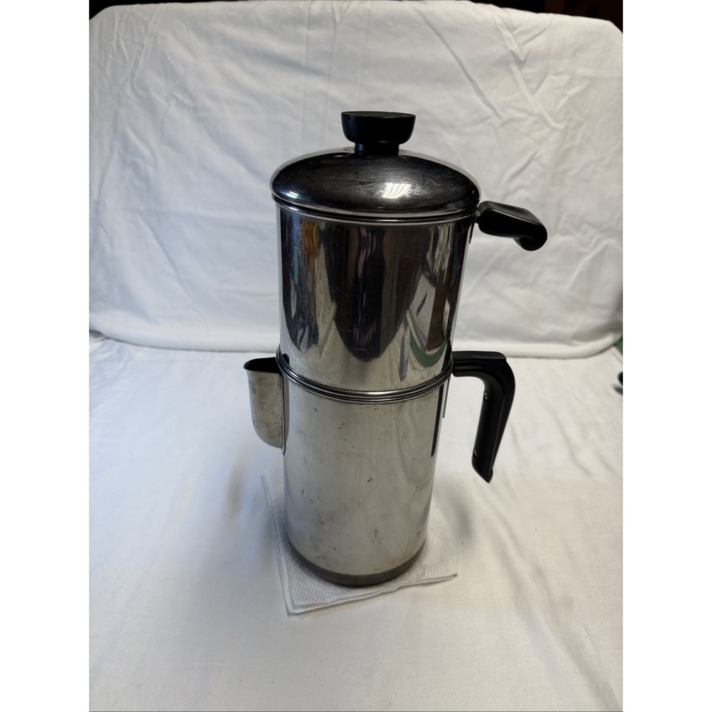 Revere Ware 8 Cup Drip-O-Lator Stove Top Stainless Steel Coffee Pot Complete